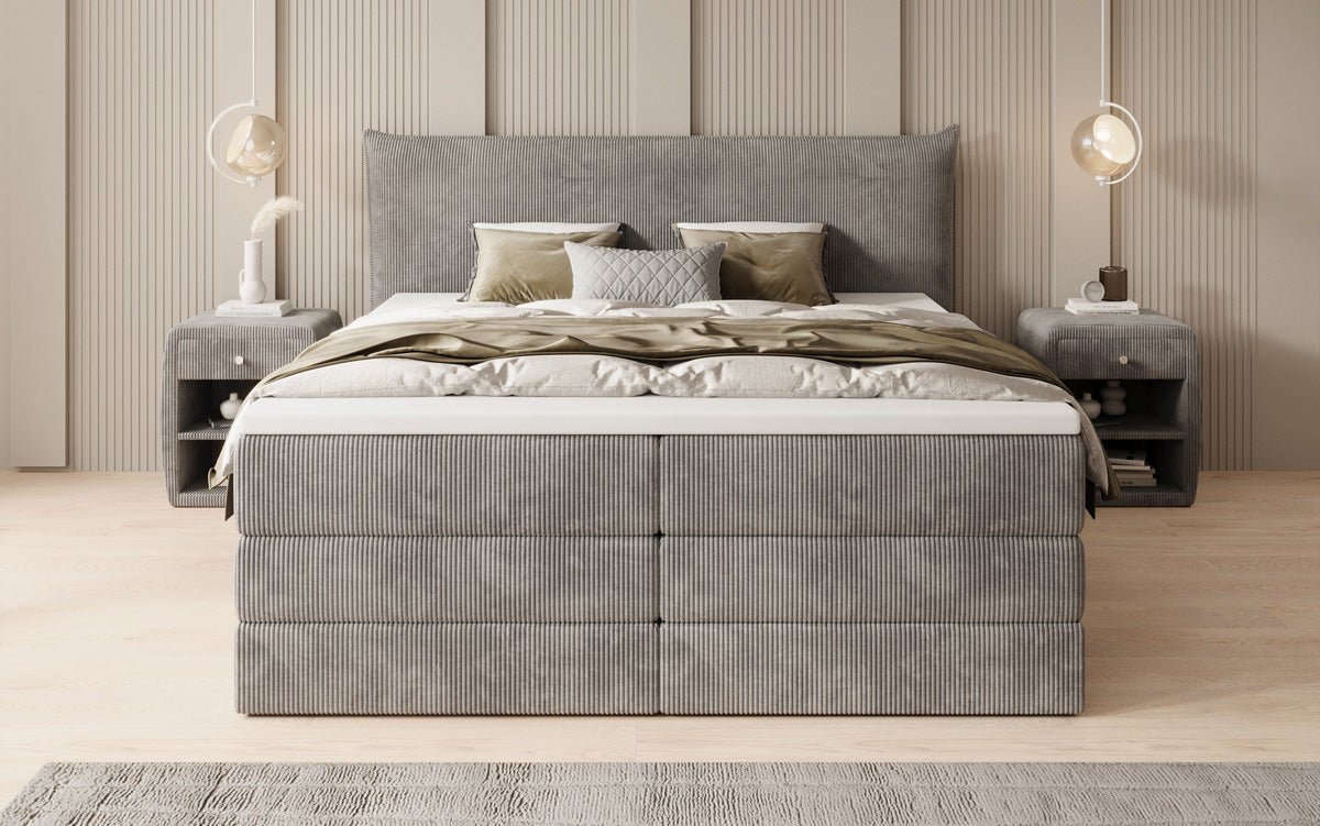 Boxspringbed Liana met opklapbare opbergruimte in Ribstof