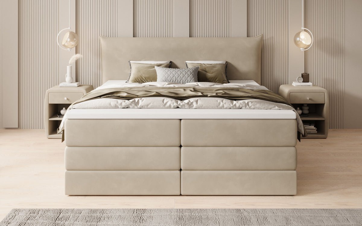 Boxspringbed Liana met opklapbare opbergruimte in fluweel