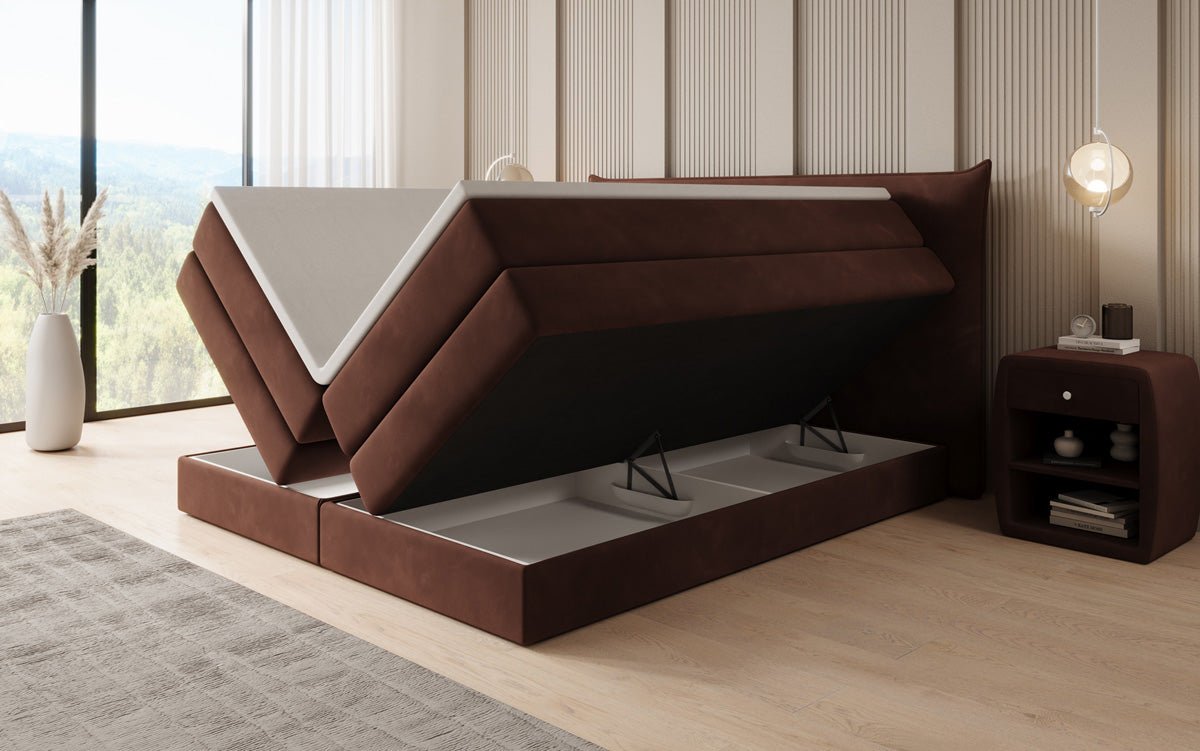 Boxspringbed Liana met opklapbare opbergruimte in fluweel