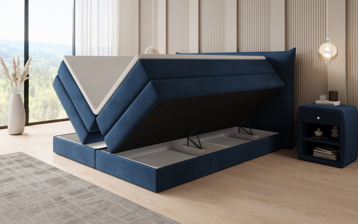 Boxspringbed Liana met opklapbare opbergruimte in fluweel