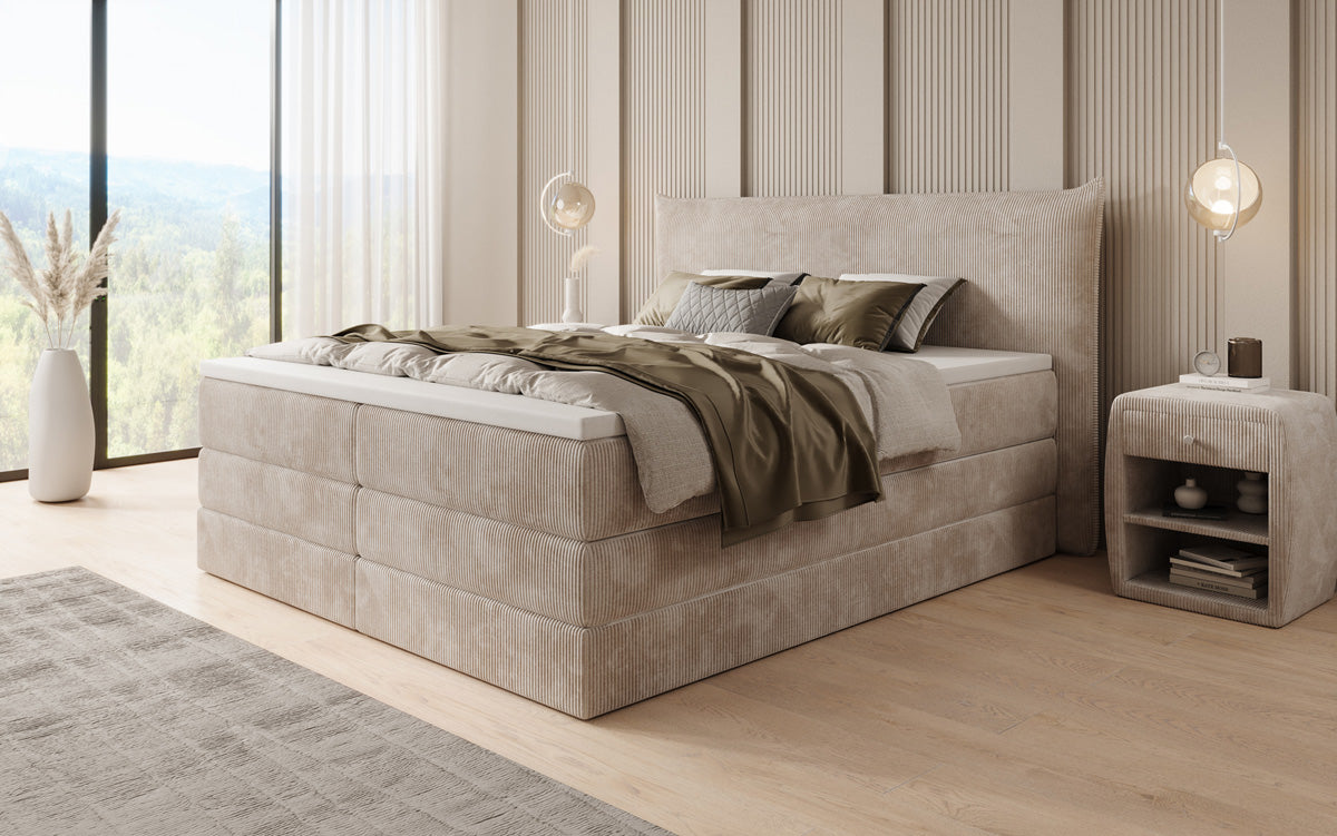 Boxspringbed Liana met opklapbare opbergruimte in Ribstof