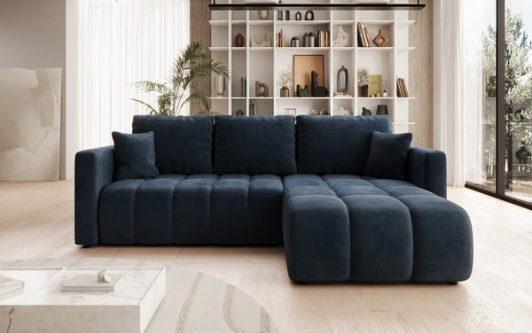 Designer-hoekbank Beatrice met slaap- en uitklapfunctie in Fluweel