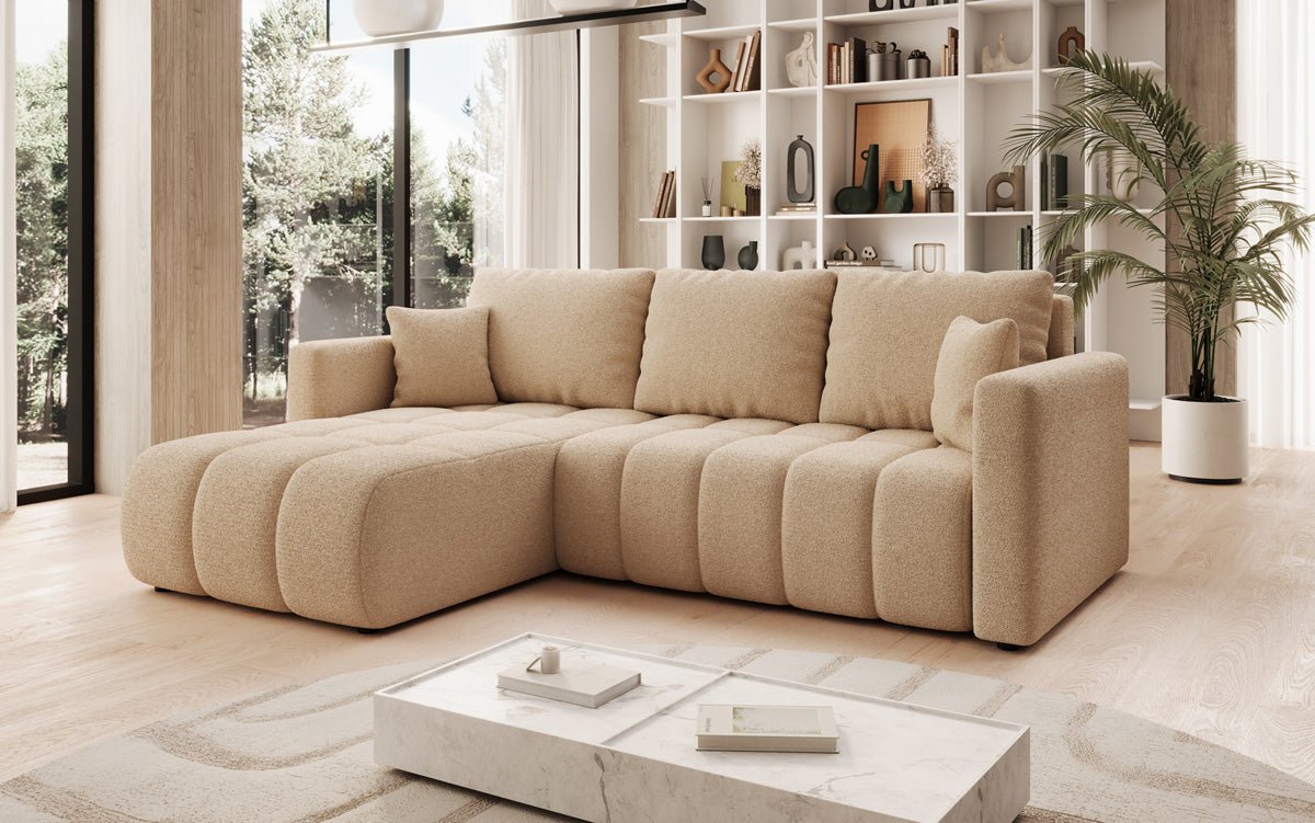 Designbank Beatrice L met slaap- en klapfunctie in Bouclé