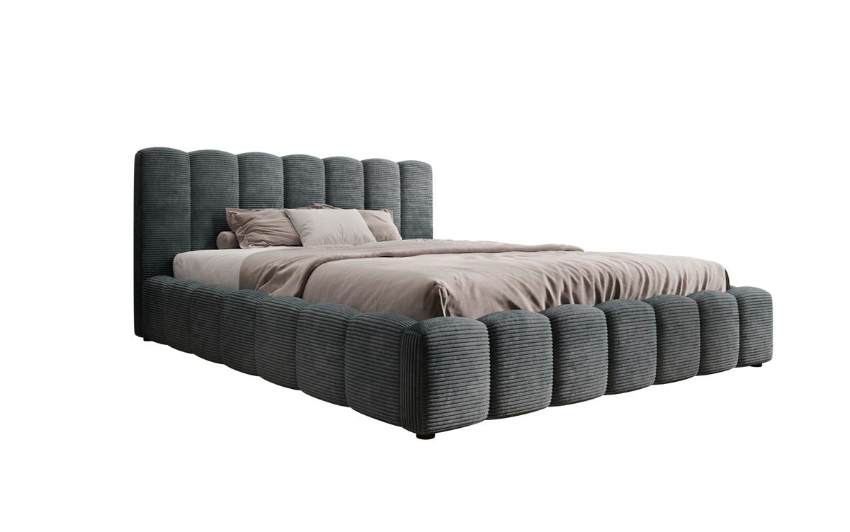 Designerslaapbed Nuveo in ribstof met opbergruimte