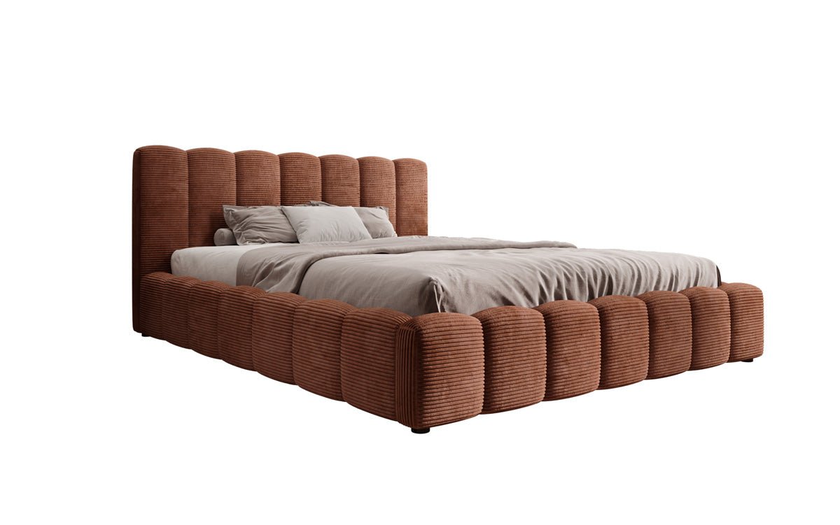 Designerslaapbed Nuveo in ribstof met opbergruimte