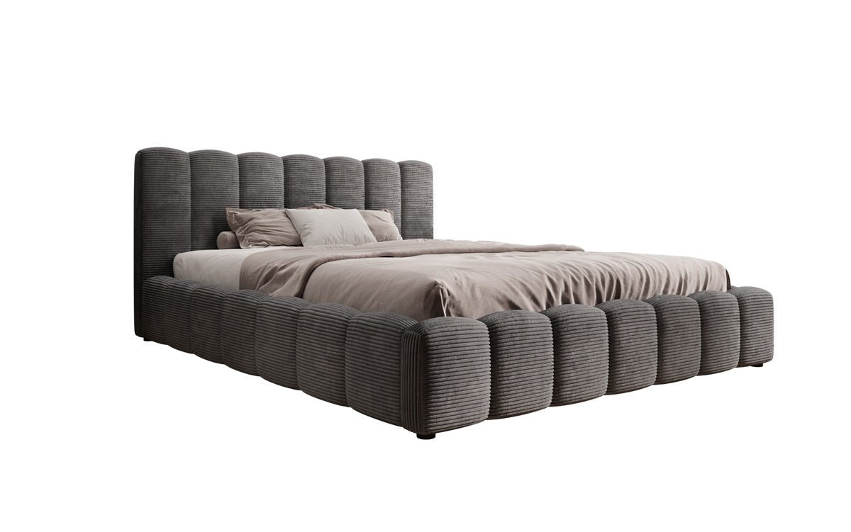 Designerslaapbed Nuveo in ribstof met opbergruimte