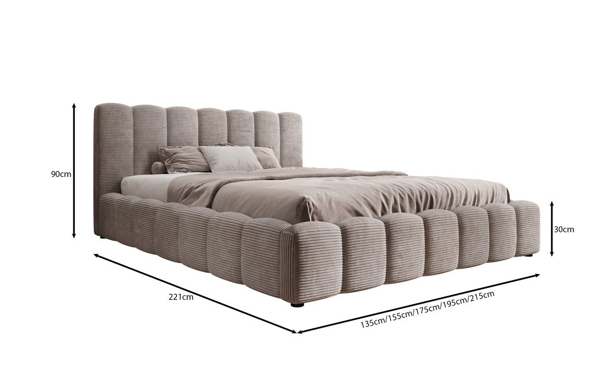 Designerslaapbed Nuveo in ribstof met opbergruimte