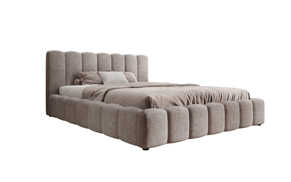 Designerslaapbed Nuveo in ribstof met opbergruimte