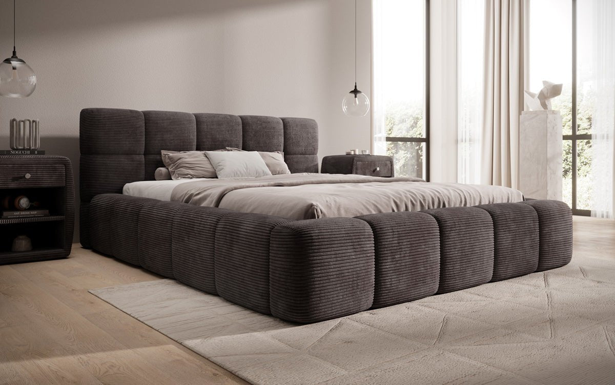 Designerslaapbank Nox in ribstof met opbergruimte
