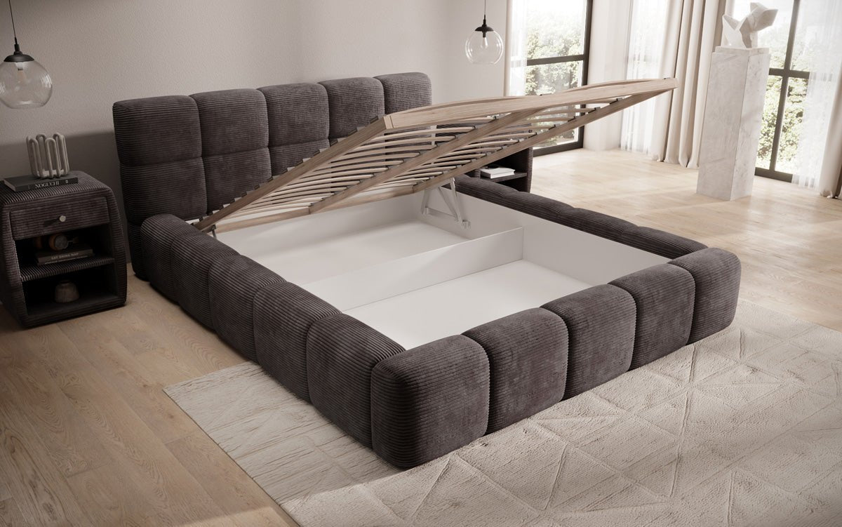 Designerslaapbank Nox in ribstof met opbergruimte