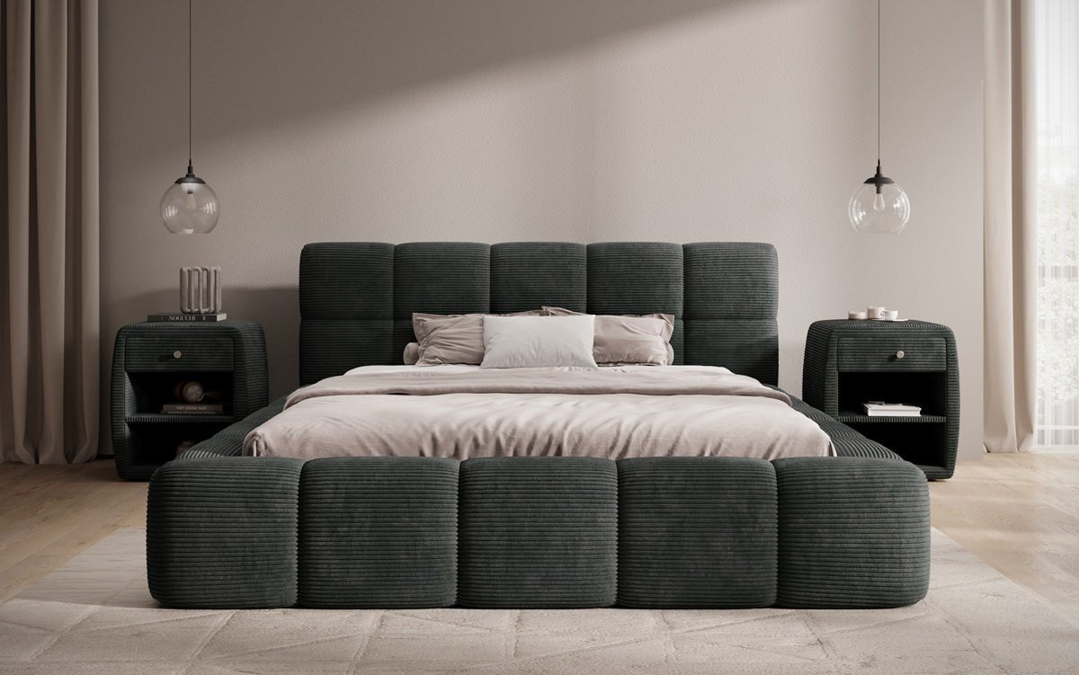 Designerslaapbank Nox in ribstof met opbergruimte