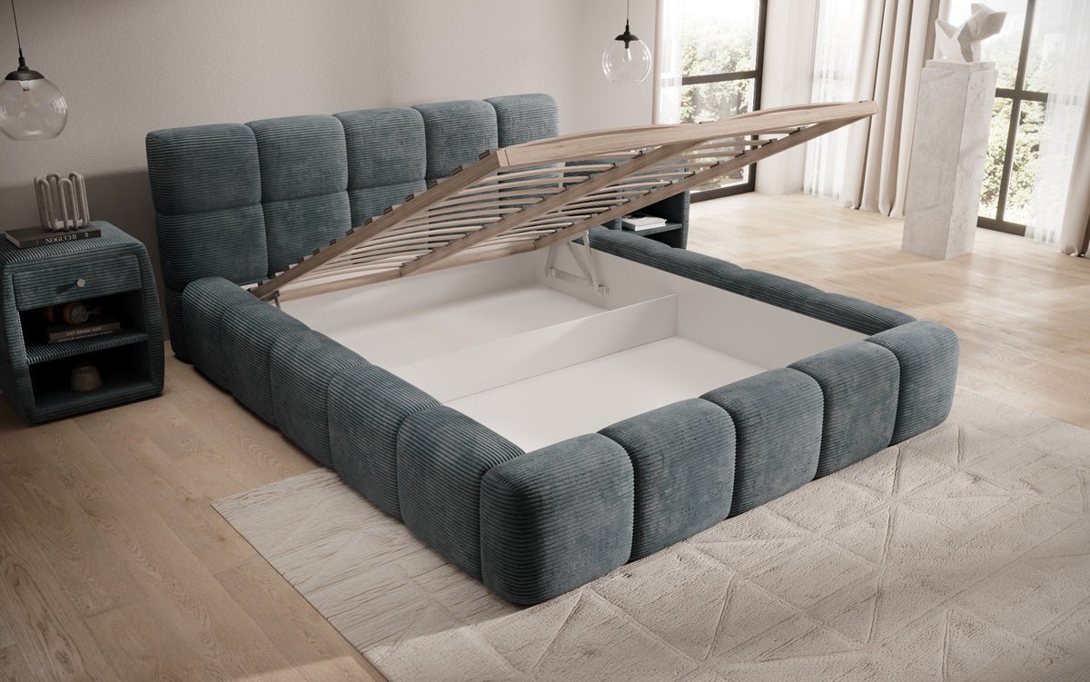 Designerslaapbank Nox in ribstof met opbergruimte