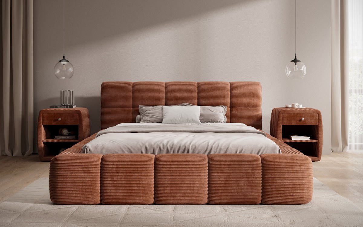 Designerslaapbank Nox in ribstof met opbergruimte
