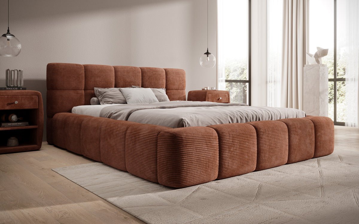 Designerslaapbank Nox in ribstof met opbergruimte