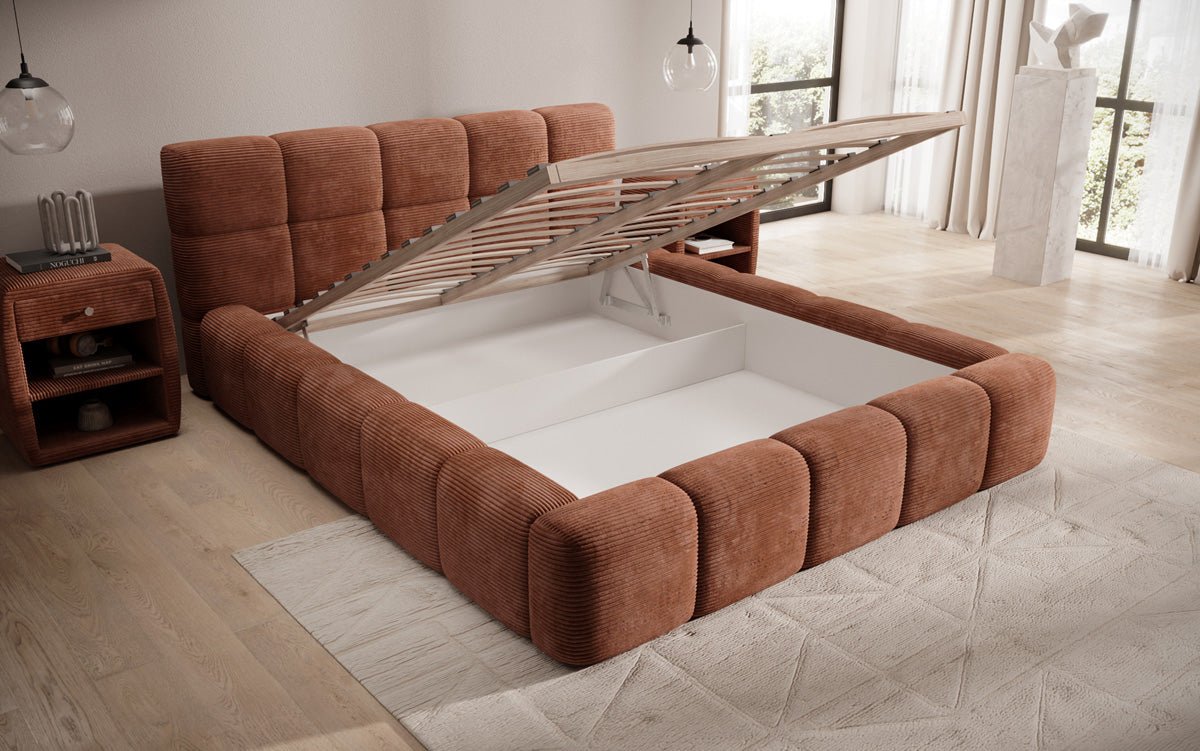 Designerslaapbank Nox in ribstof met opbergruimte