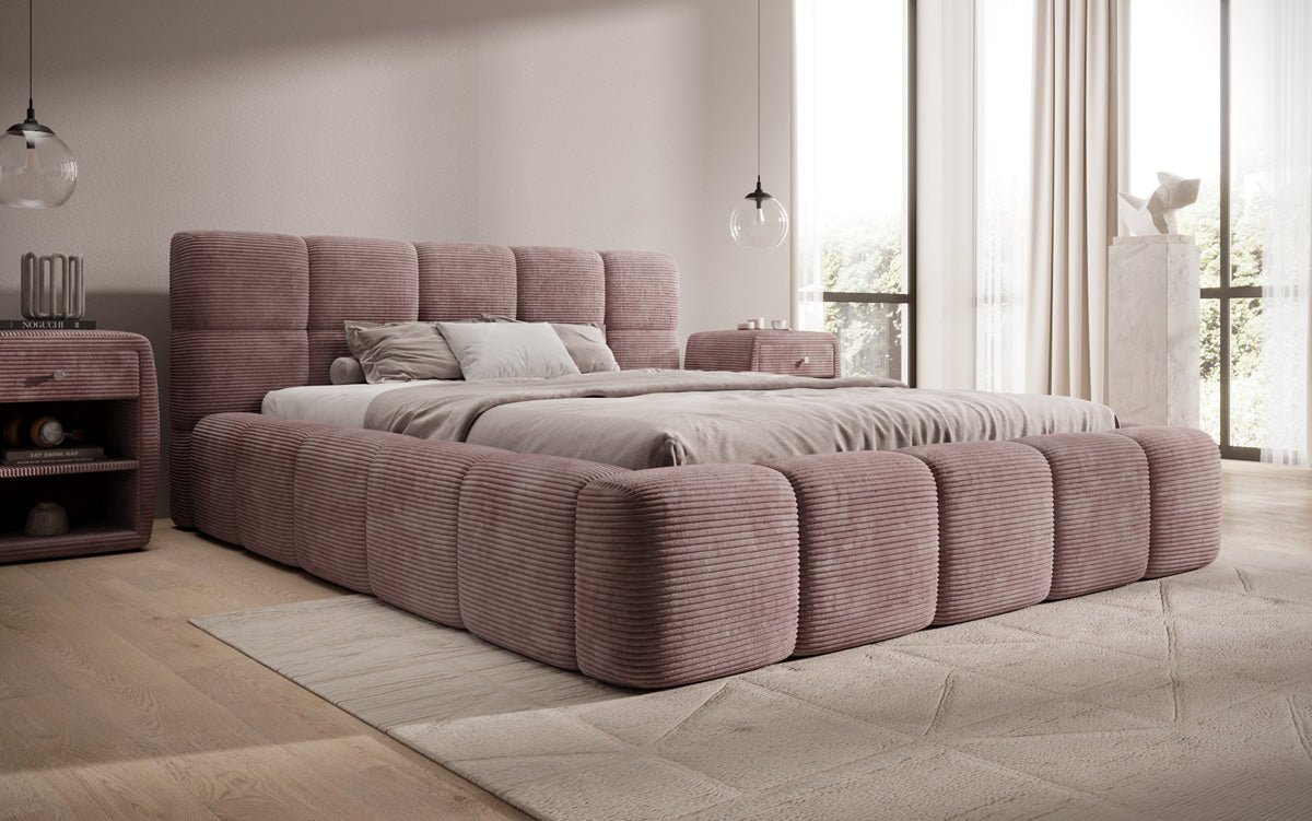 Designerslaapbank Nox in ribstof met opbergruimte