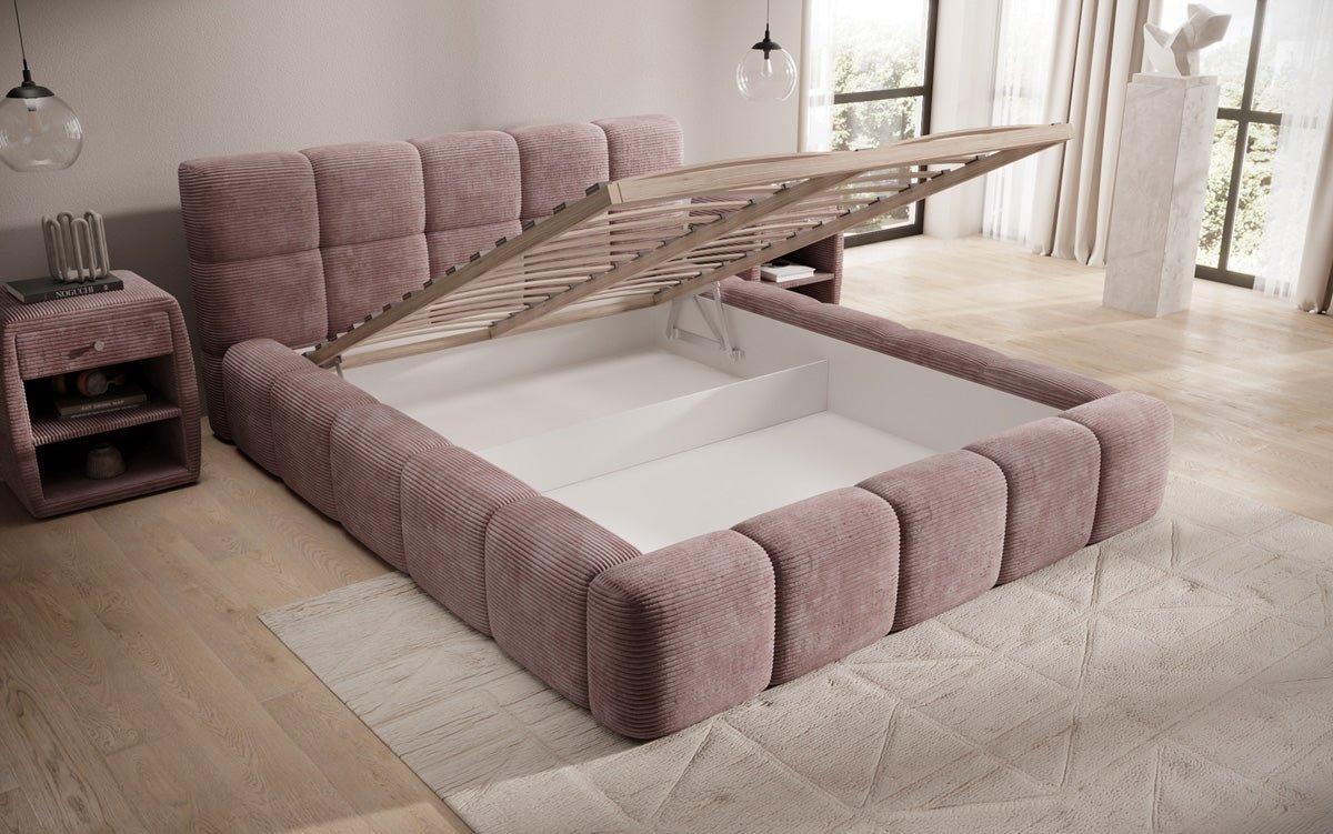 Designerslaapbank Nox in ribstof met opbergruimte