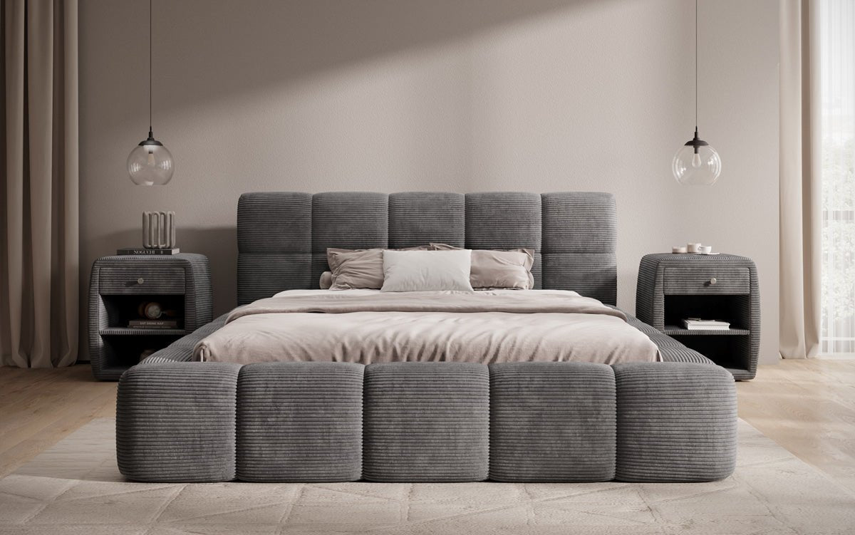 Designerslaapbank Nox in ribstof met opbergruimte