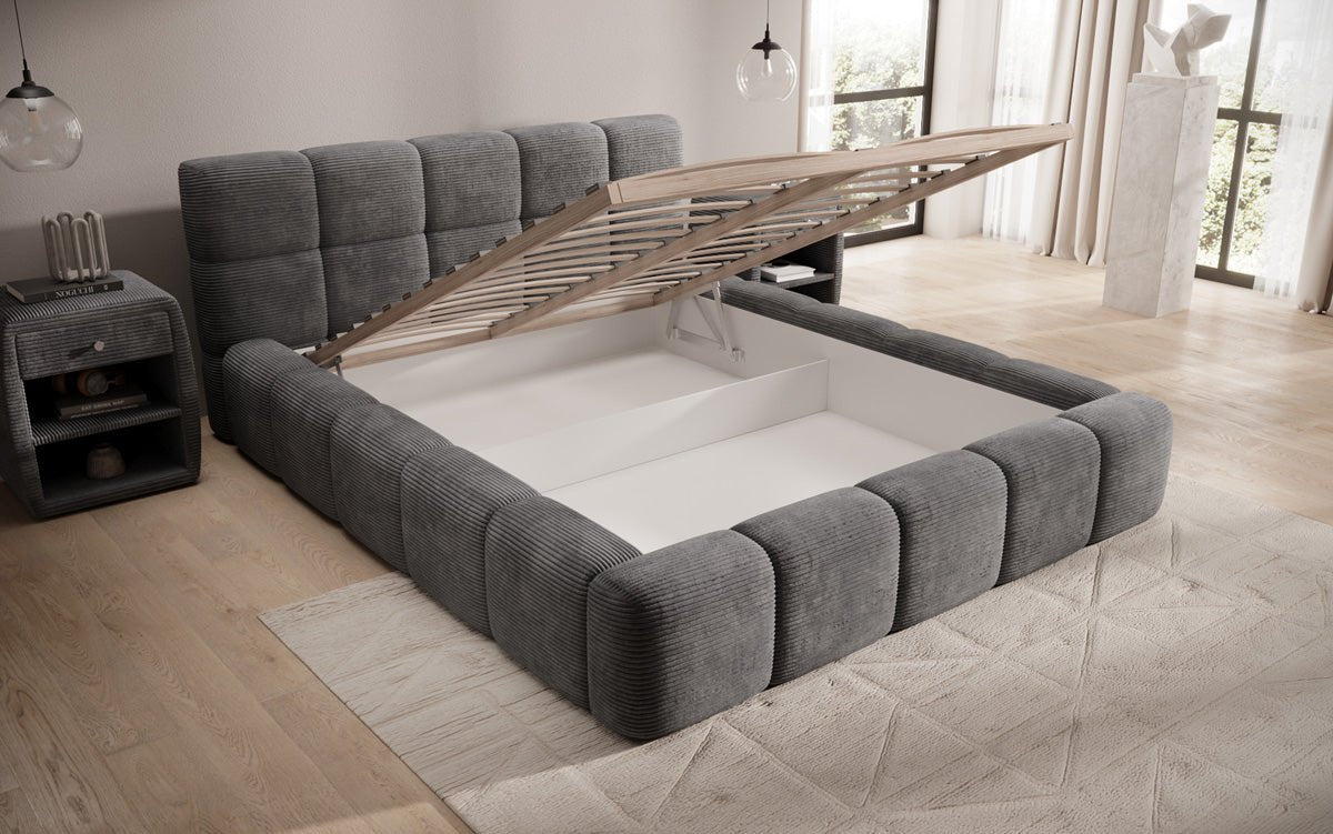 Designerslaapbank Nox in ribstof met opbergruimte