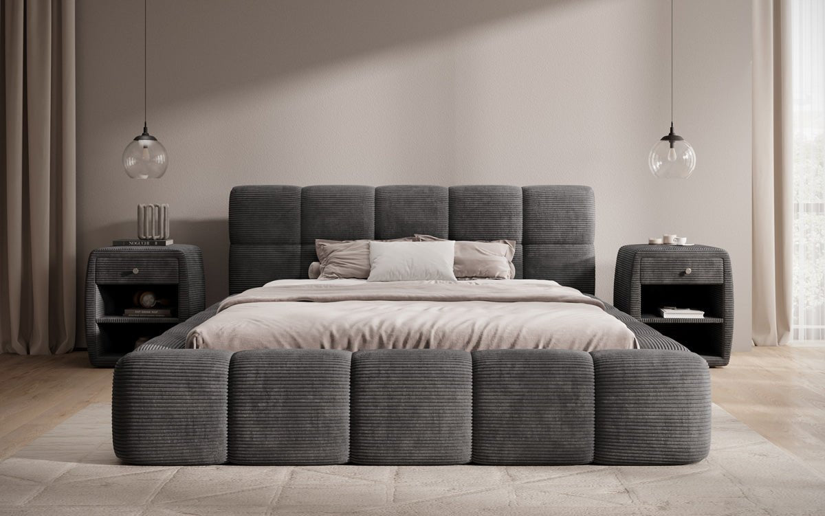 Designerslaapbank Nox in ribstof met opbergruimte