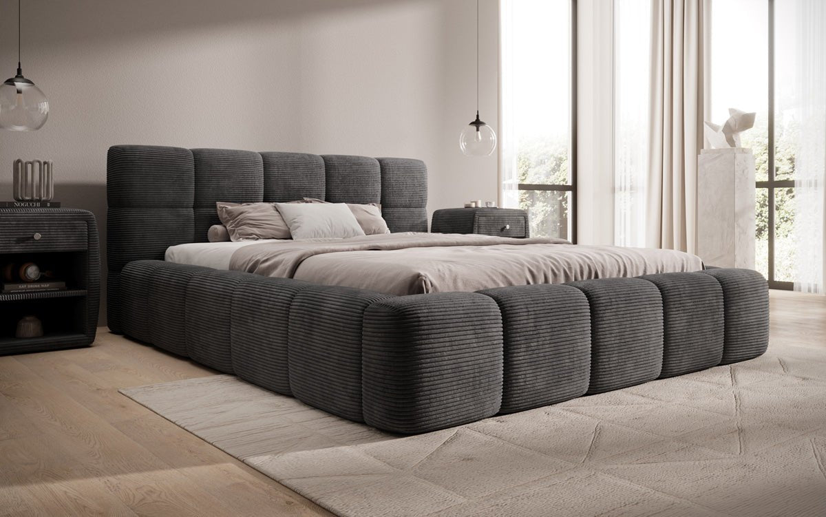 Designerslaapbank Nox in ribstof met opbergruimte