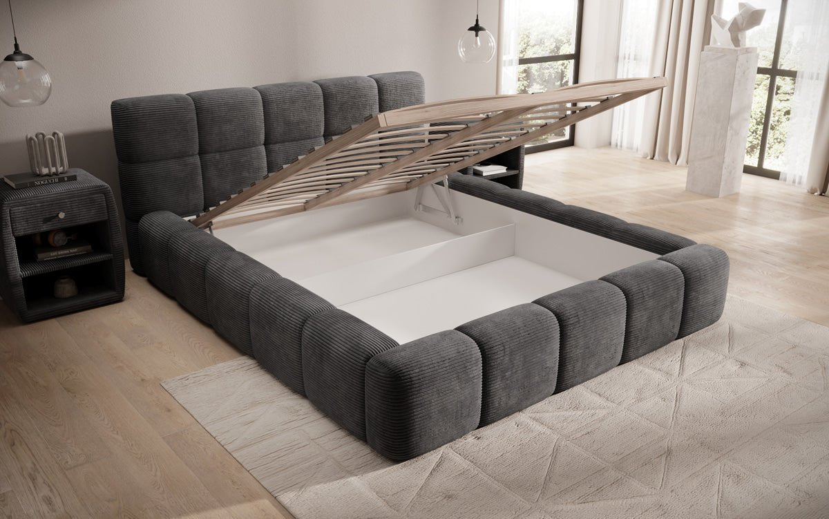 Designerslaapbank Nox in ribstof met opbergruimte