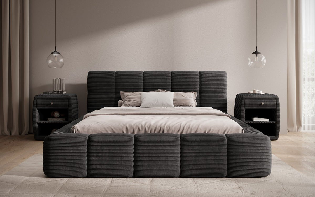 Designerslaapbank Nox in ribstof met opbergruimte