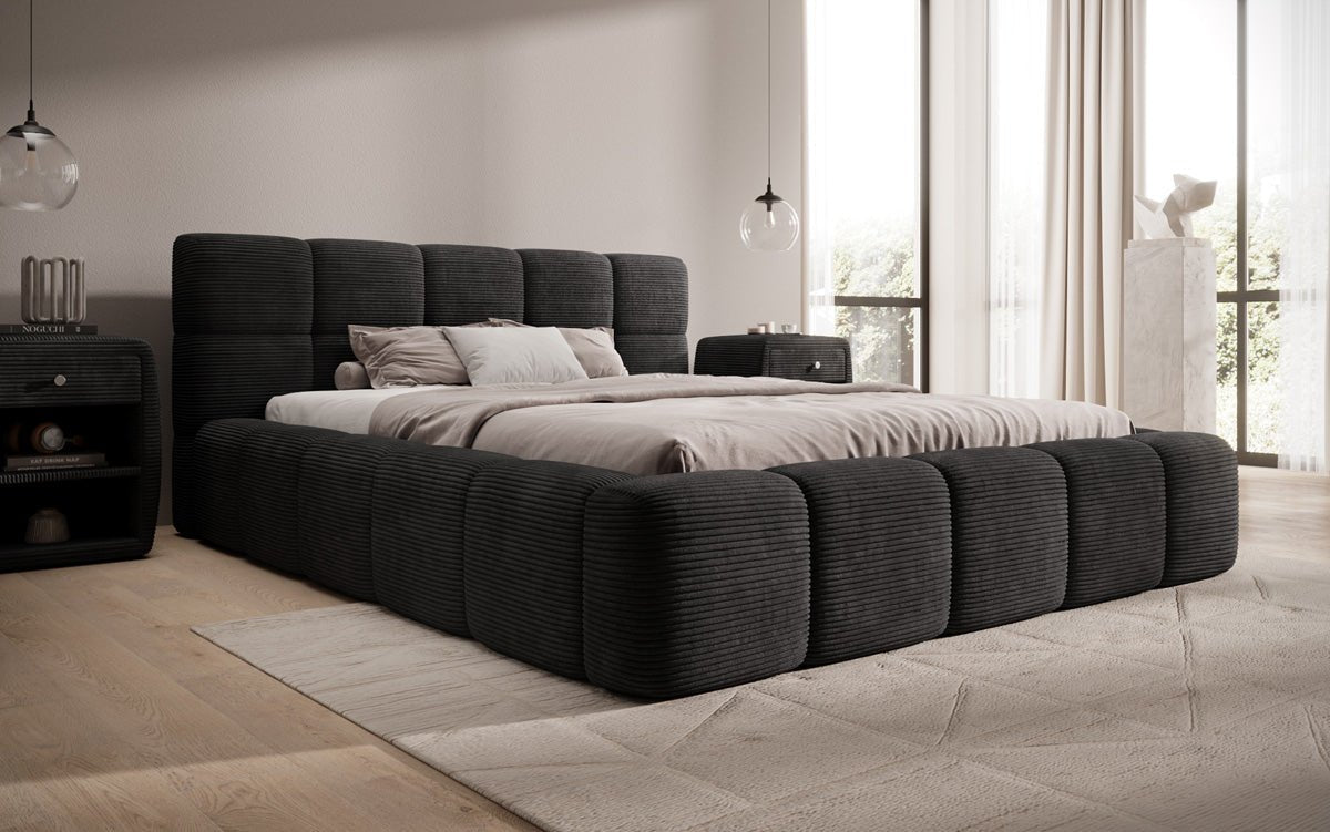 Designerslaapbank Nox in ribstof met opbergruimte