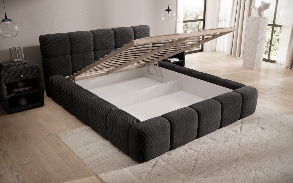 Designerslaapbank Nox in ribstof met opbergruimte