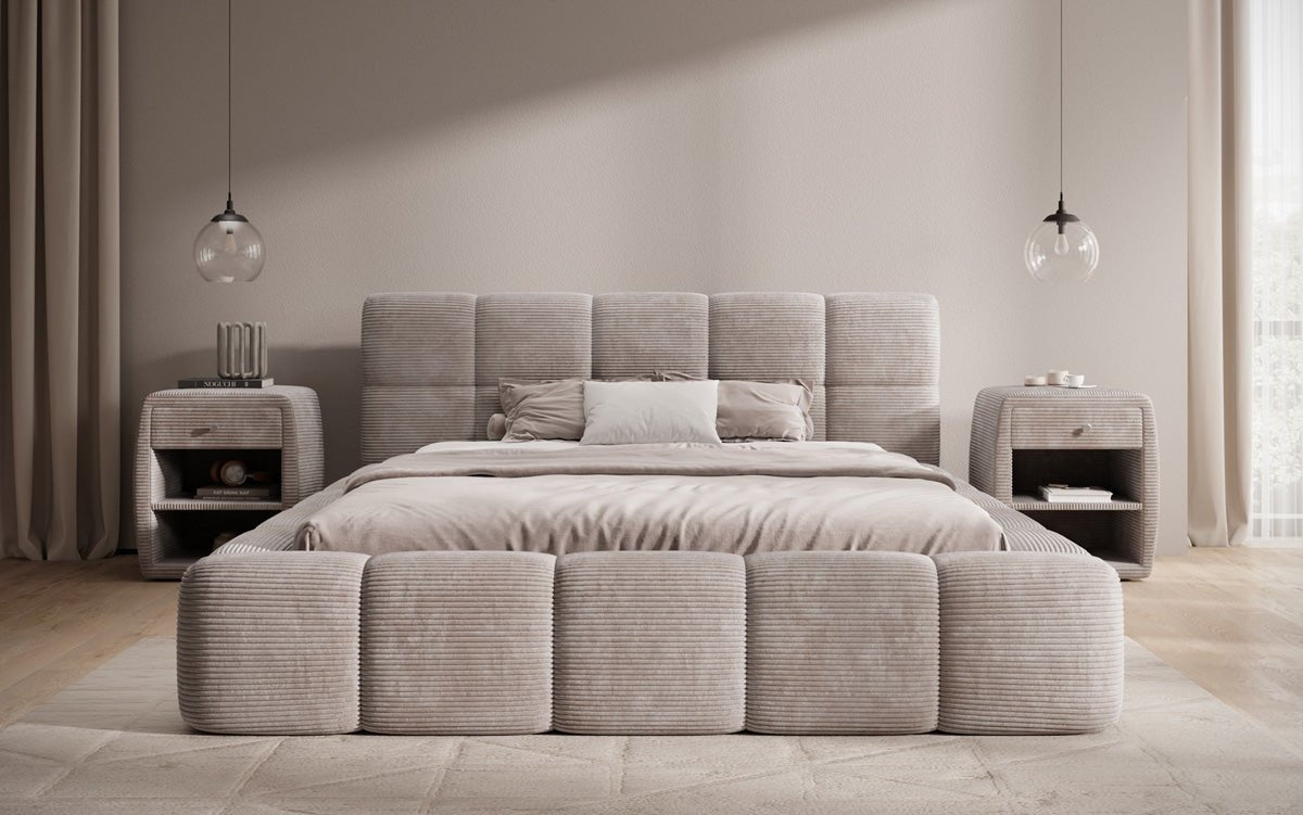 Designerslaapbank Nox in ribstof met opbergruimte