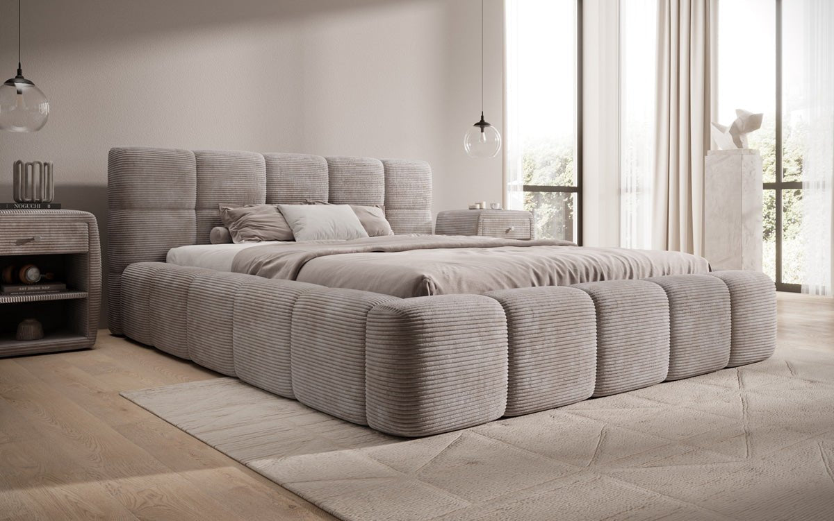 Designerslaapbank Nox in ribstof met opbergruimte