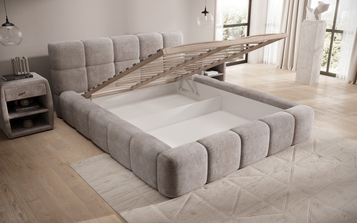 Designerslaapbank Nox in ribstof met opbergruimte
