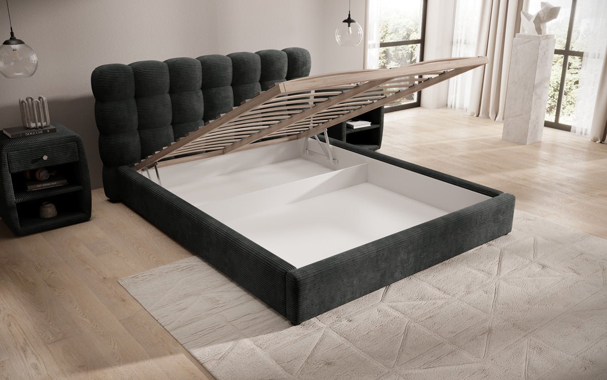 Designerslaapbank Calivo in ribstof met opbergruimte