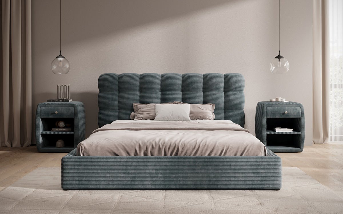 Designerslaapbank Calivo in ribstof met opbergruimte