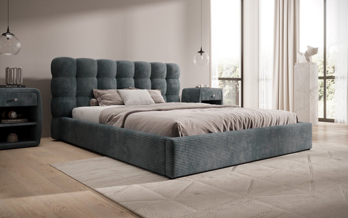 Designerslaapbank Calivo in ribstof met opbergruimte