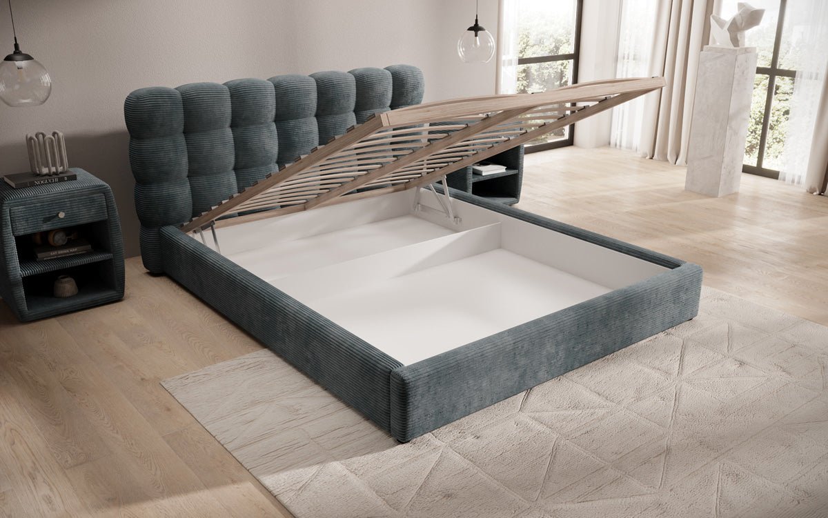 Designerslaapbank Calivo in ribstof met opbergruimte