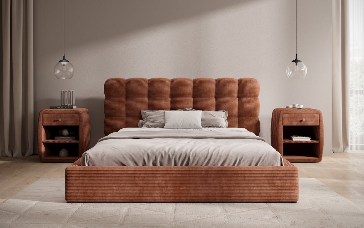 Designerslaapbank Calivo in ribstof met opbergruimte