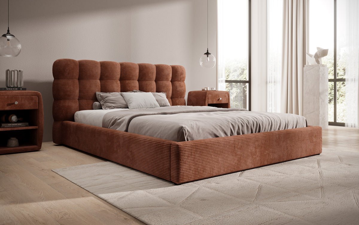 Designerslaapbank Calivo in ribstof met opbergruimte