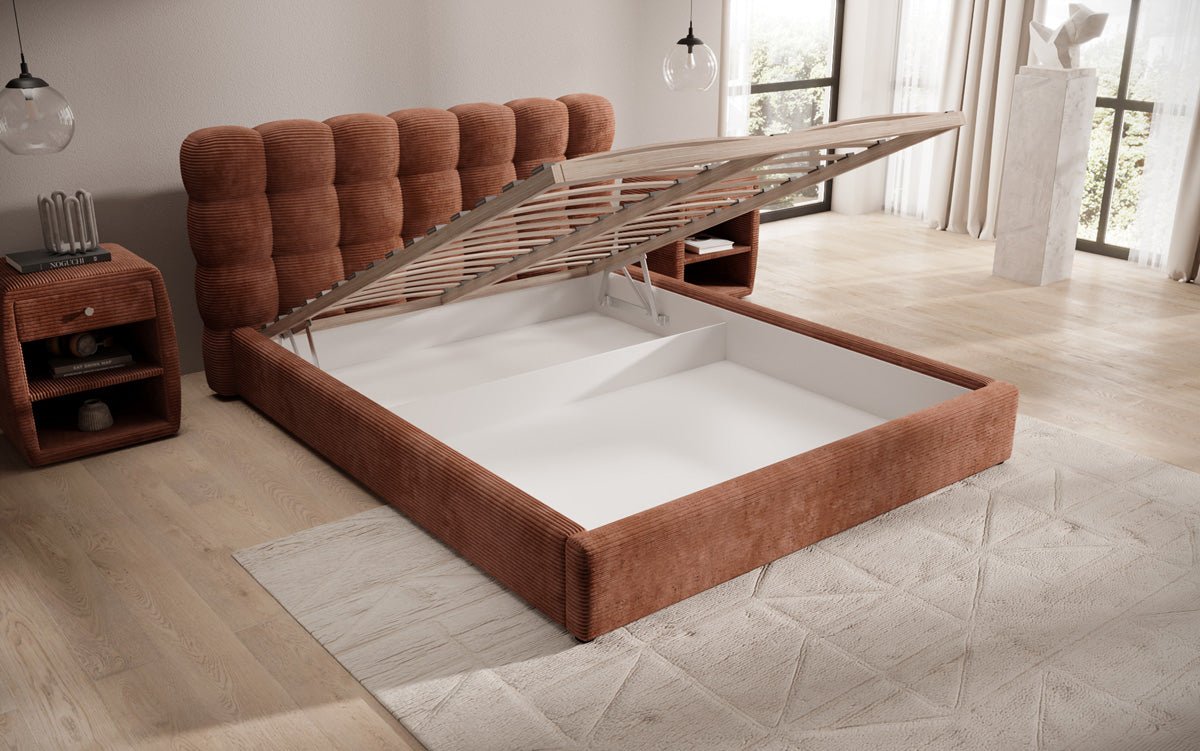 Designerslaapbank Calivo in ribstof met opbergruimte