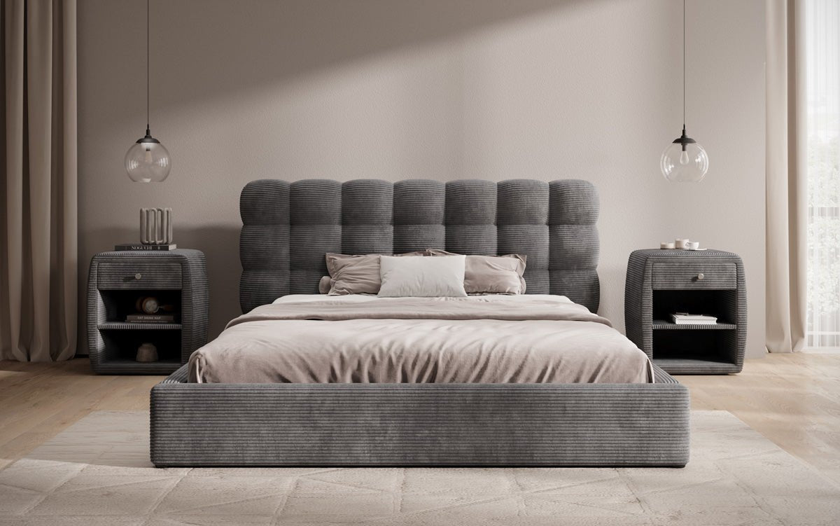 Designerslaapbank Calivo in ribstof met opbergruimte