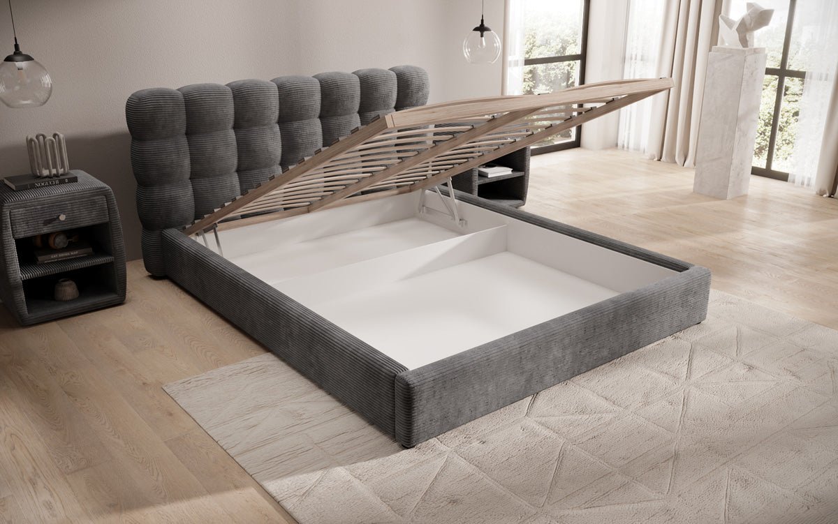 Designerslaapbank Calivo in ribstof met opbergruimte