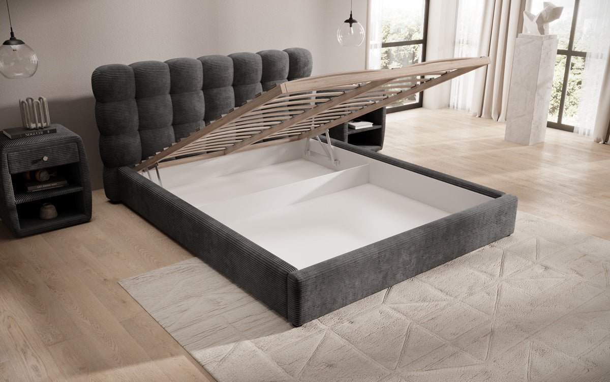 Designerslaapbank Calivo in ribstof met opbergruimte