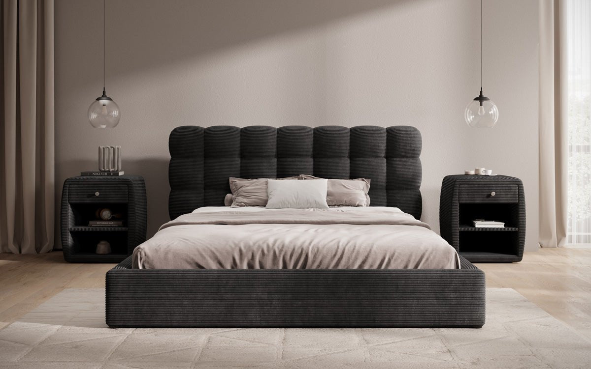 Designerslaapbank Calivo in ribstof met opbergruimte