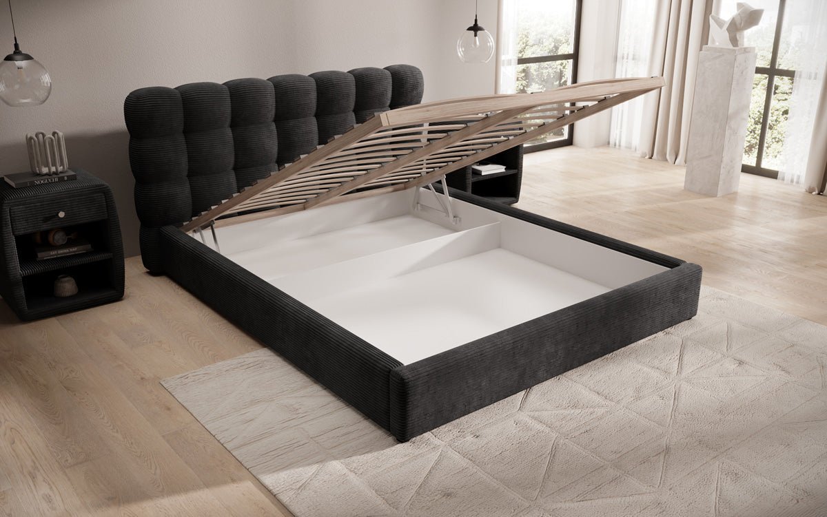 Designerslaapbank Calivo in ribstof met opbergruimte