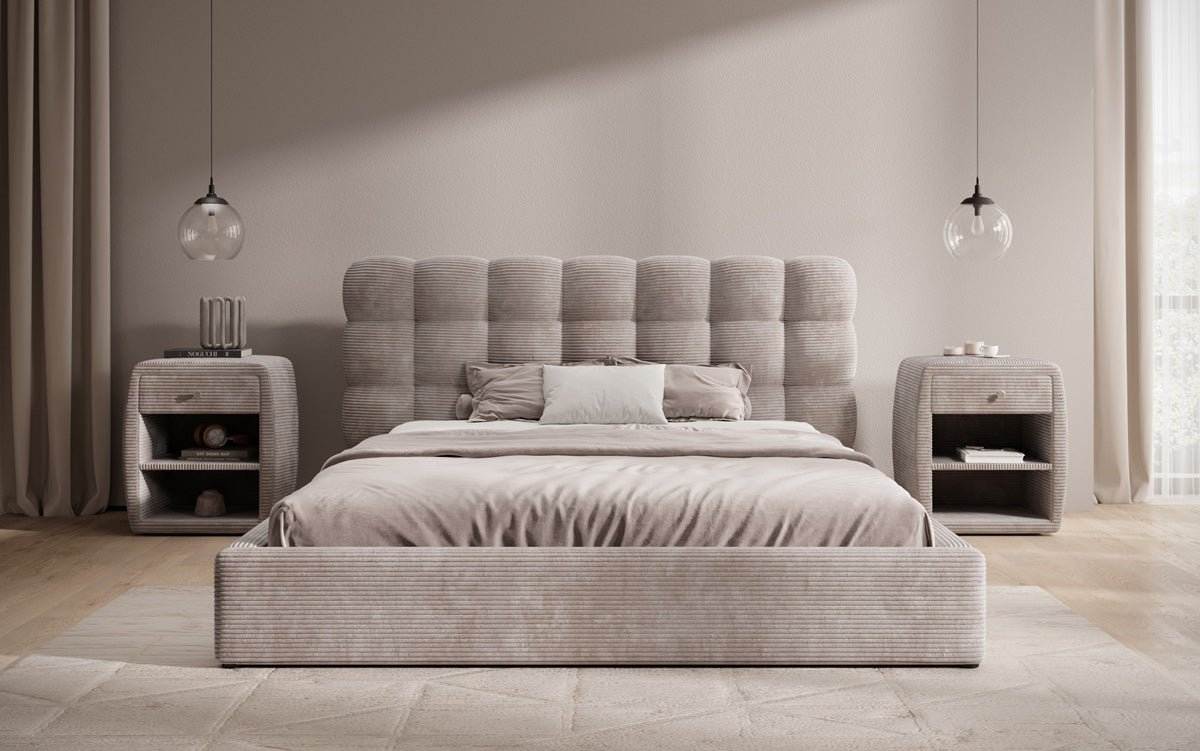 Designerslaapbank Calivo in ribstof met opbergruimte