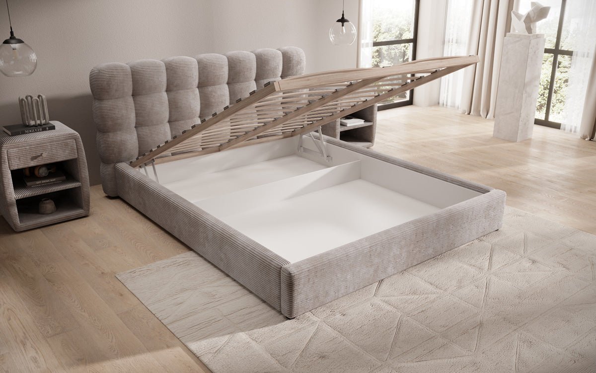 Designerslaapbank Calivo in ribstof met opbergruimte