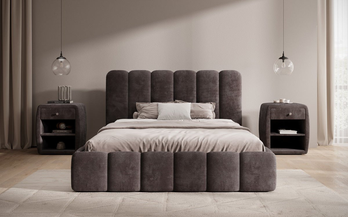 Designerslaapbed Velaro in ribstof met opbergruimte