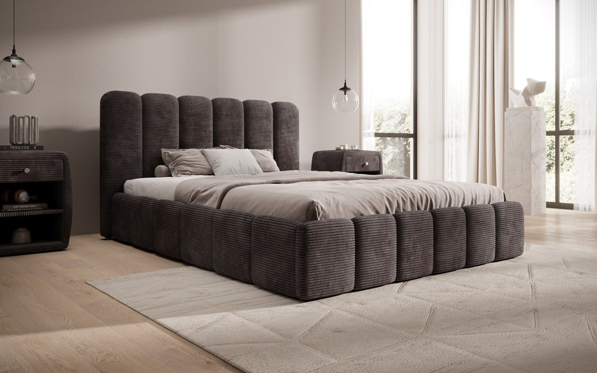 Designerslaapbed Velaro in ribstof met opbergruimte