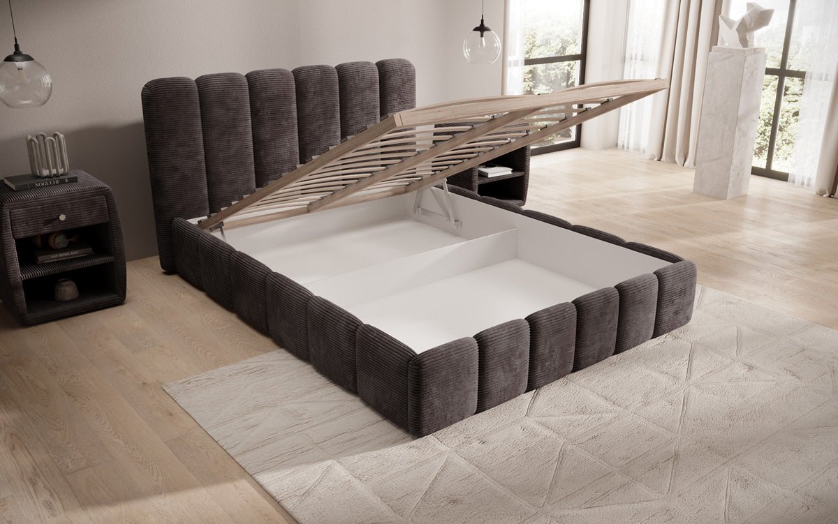 Designerslaapbed Velaro in ribstof met opbergruimte