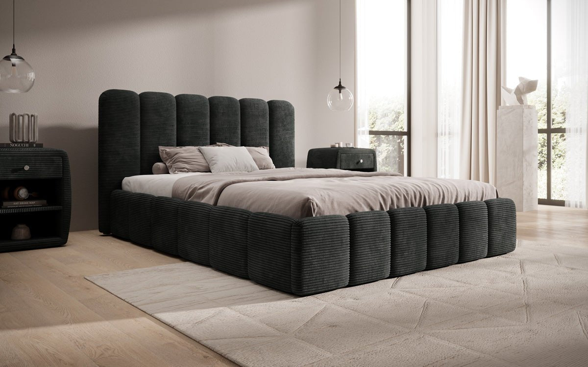 Designerslaapbed Velaro in ribstof met opbergruimte